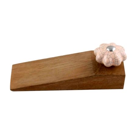Baby Pink Crackle Ceramic Melon Wooden Door Stopper